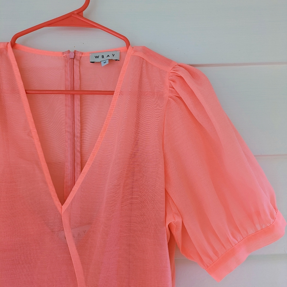 WRAY NYC Neon Pink / Coral Organza Dress and Slip